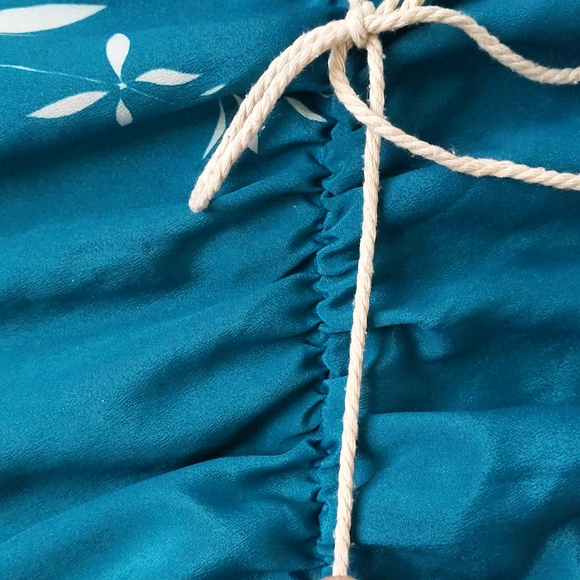 Forever 21 Floral Tassel Tie Semi-Sheer Dress Small Teal - Picture 7 of 16